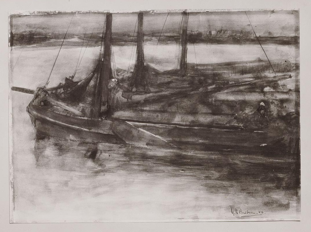 Aangemeerde schepen.<br>
(G.H. Breitner, 1888)