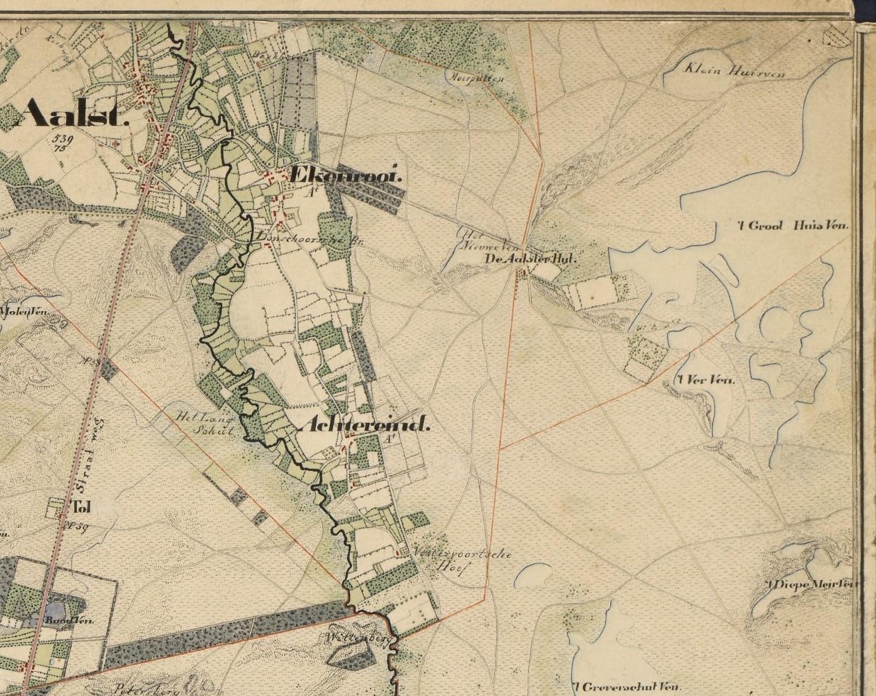 <BR><B>Topografische kaart van de omgeving rond Aalst</B><BR>
(Schuurman, 1837)