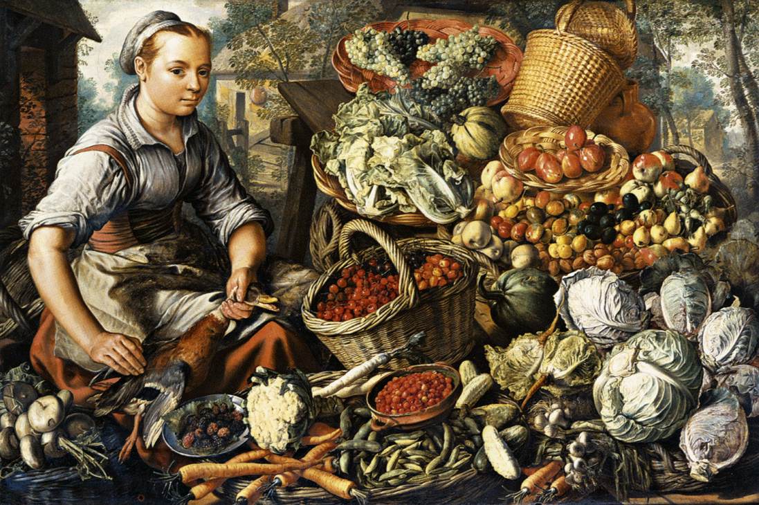 Marktvrouw met fruit, groenten en gevogelte (Joachim Beuckelaer, 1564, Staatliche Museen, Kassel) 