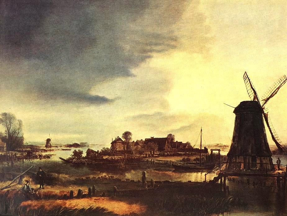 Landschap met windmolen (Aert van der Neer, 1647/49, The Hermitage, St. Petersburg)