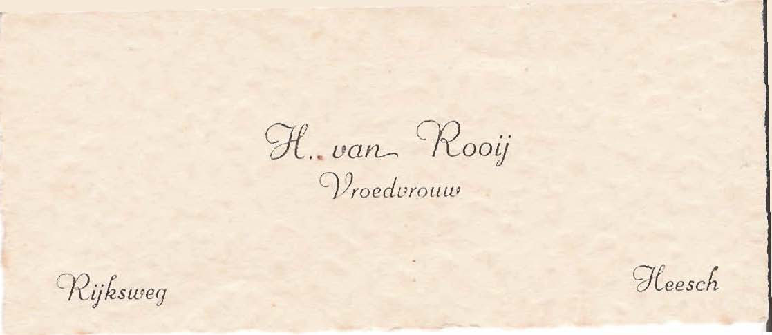 Visitekaartje van vroedvrouw Helena van Rooij